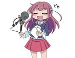  bow closed_eyes commentary girlish_number hair_bow karasuma_chitose_(girlish_number) long_hair microphone open_mouth pop_filter purple_hair recording script skirt smug studio_microphone sweater toshi_mellow-pretty translated white_background 
