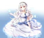  1girl ary_fehdqx bug butterfly dress elbow_gloves female_my_unit_(fire_emblem_if) fire_emblem fire_emblem_heroes fire_emblem_if gloves insect long_hair my_unit_(fire_emblem_if) nintendo parted_lips pointy_ears red_eyes sitting solo veil white_dress white_gloves white_hair 