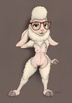  2017 anthro breasts caprine dawn_bellwether disney ecmajor eyewear female glasses green_eyes looking_at_viewer mammal nipples nude sheep smile solo wool zootopia 