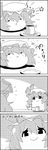  comic commentary_request food greyscale hat hat_ribbon heart highres holding holding_spoon licking_lips mob_cap monochrome no_humans partially_translated plate pudding remilia_scarlet ribbon short_hair shoujo_kitou-chuu smile sparkle spoon star tani_takeshi tongue tongue_out touhou translation_request yukkuri_shiteitte_ne 