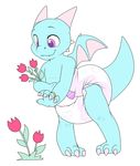  claws cub cuddlehooves cute diaper dragon female flower horn plant purple_eyes ring smile solo standing teeth young 