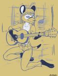  2013 anthro clothed clothing digital_media_(artwork) eyes_closed female flyingram guitar hair kneeling mammal marsupial musical_instrument sketch smile thylacine 