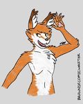  2017 anthro avatar_guy brown_highlights brown_nose browniecomicwriter canine fluffy fox fur green_eyes grey_background half-length_portrait highlights male mammal multicolored_fur nude orange_fur pawpads pink_pawpads portrait signature simple_background smile two_tone_fur white_countershading white_fur yellow_eyes 