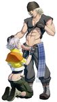  2boys abs age_difference blonde_hair blue_eyes drooling fellatio final_fantasy final_fantasy_xiii hand_on_head hope_estheim licking male_focus multiple_boys muscle naughty_face pecs penis saliva short_hair silver_hair size_difference snow_villiers uncensored yaoi 