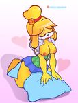  animal_crossing anthro breasts canine clothed clothing female grinding isabelle_(animal_crossing) mammal nintendo nipples open_mouth simple_background solo video_games vincios white_background 