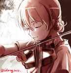  bow bow_(instrument) closed_eyes darjeeling girls_und_panzer hair_bow highres instrument music playing_instrument short_hair sketch solo twitter_username violin 