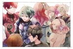  5boys alm_(fire_emblem) armor boey_(fire_emblem) cape celica_(fire_emblem) fire_emblem fire_emblem_echoes:_mou_hitori_no_eiyuuou fire_emblem_gaiden grey_(fire_emblem) jenny_(fire_emblem) lukas_(fire_emblem) mae_(fire_emblem) multiple_boys multiple_girls robin_(fire_emblem_gaiden) silk_(fire_emblem) smile talking 