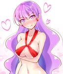  :q blush breasts earrings eyebrows_visible_through_hair heart jewelry kaatsukun kirakira_precure_a_la_mode kotozume_yukari large_breasts long_hair looking_to_the_side navel precure purple_eyes purple_hair solo tongue tongue_out upper_body 