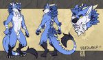  2017 4_toes 5_fingers anthro arm_markings avian barefoot biped bird black_fur black_nose blue_feathers blue_fur blue_tail canine cheek_tuft claws countershade_torso countershading digital_media_(artwork) digitigrade dirdwolf dragon elbow_tufts feathers featureless_crotch fur garnetto horn hybrid kai_(dirdwolf) long_tail looking_at_viewer male mammal markings model_sheet multicolored_fur multicolored_tail multiple_angles naturally_censored neck_tuft nude open_mouth simple_background snout solo spikes tail_markings tail_tuft teeth toe_claws toes tuft two_tone_tail white_claws white_countershading white_fur white_horn white_markings white_tail wolf yellow_eyes 