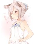  akagashi_hagane alternate_costume alternate_hairstyle animal_ears blush braid covered_nipples flying_sweatdrops gradient gradient_background grey_hair jewelry looking_at_viewer mouse_ears nazrin necklace one_eye_closed ponytail red_eyes shirt short_hair sleeveless solo sweatdrop touhou upper_body 
