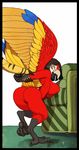  2017 4_toes :o anthro avian barefoot beak big_breasts bird black_beak black_fur black_hair black_stripes blue_feathers breast_squish breasts brown_beak butt claws digital_media_(artwork) disembodied_hand feathered_wings feathers female fur grabbing_from_behind hair hi_res huge_breasts leaning leaning_forward looking_at_viewer macaw multicolored_beak multicolored_feathers multicolored_fur nude open_mouth parrot pussy raised_eyebrows rear_view red_feathers robotjoe scarlet_macaw signature sofa solo solo_focus standing striaght_hair stripes talons toe_claws toes watermark white_feathers wings yellow_eyes yellow_feathers yellow_fur 