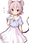  :o akagashi_hagane animal_ears arm_behind_back blush buttons diamond_(shape) flying_sweatdrops frilled_skirt frills grey_hair long_skirt mouse_ears mouse_tail nazrin open_mouth red_eyes short_hair short_sleeves simple_background skirt solo tail touhou white_background white_skirt 