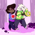  &lt;3 asriel_dreemurr bloodsbane boss_monster caprine chara_(undertale) child crying eyes_closed flora_fauna goat group horn human long_ears mammal plant pot_(disambiguation) protagonist_(undertale) stripes tears undertale video_games walking young 