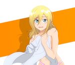  blonde_hair blue_eyes blush breasts christa_renz covering covering_breasts groin long_hair looking_at_viewer medium_breasts minadzuki_(nkgwj) navel nude_cover panties partially_undressed pink_panties shingeki_no_kyojin sideboob skindentation solo tearing_up underwear upper_body wavy_mouth 