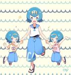  bad_id bad_twitter_id beamed_eighth_notes blue_eyes blue_hair blue_pants capri_pants eighth_note hairband holding_hands hou_(pokemon) mei_(maysroom) multiple_girls musical_note open_mouth pants pokemon pokemon_(anime) pokemon_sm_(anime) quarter_note sandals shirt short_hair siblings sisters sleeveless sleeveless_shirt sui_(pokemon) suiren_(pokemon) swimsuit swimsuit_under_clothes 