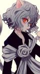  androgynous animal_ears bow cat_ears cat_paws cat_tail curly_hair hunter_x_hunter lipstick looking_at_viewer makeup maruino neferpitou orange_eyes paws short_hair simple_background slit_pupils solo tail white_background 