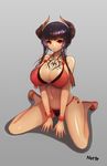  alternate_costume bad_id bad_pixiv_id bikini black_hair bracelet breast_tattoo breasts cleavage demon_horns eliza_(tekken) horns jewelry large_breasts nail_polish navel notte pale_skin red_bikini red_eyes sandals short_hair short_hair_with_long_locks side-tie_bikini sidelocks sitting solo swimsuit tattoo tekken tekken_7 toenail_polish toes vampire wariza 