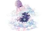  argyle cloud cube diamond_(shape) dress from_behind grey_hair highres kanekiru long_hair original purple_dress sleeveless sleeveless_dress solo 