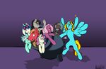  2015 absurd_res angry big_macintosh_(mlp) bonbon_(mlp) cannon cheerilee_(mlp) cutie_mark equine fan_character female feral flyingram friendship_is_magic hi_res horn lyra_heartstrings_(mlp) male mammal my_little_pony octavia_(mlp) portable_fan ranged_weapon scared smile unicorn vinyl_scratch_(mlp) weapon 