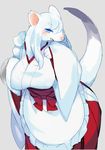  blue_eyes ferret furry japanese_clothes kishibe long_hair open_mouth white_hair 