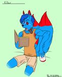  2016 2_tails anthro beverage book canine clothed clothing digital_media_(artwork) flyingram hair hi_res mammal multi_tail red_eyes sitting solo surprise 