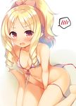  :o bangs bare_arms bare_legs bare_shoulders barefoot between_legs bikini blonde_hair blue_hair blush bow breasts cleavage collarbone commentary_request covering covering_crotch drill_hair embarrassed eromanga_sensei eyebrows_visible_through_hair from_above gradient_hair hair_bow hand_between_legs long_hair looking_at_viewer looking_up multicolored_hair navel open_mouth parted_bangs pink_bow pointy_ears ponytail red_eyes red_ribbon ribbon sazaki_ichiri side-tie_bikini sitting small_breasts solo speech_bubble spoken_blush stomach striped striped_bikini swimsuit tareme twin_drills untied untied_bikini v-shaped_eyebrows v_arms wariza yamada_elf 