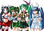  ak-garden black_hair bound breast_envy breasts cusco_(company) gadeko godhand green_eyes green_hair hair_ribbon kotobuki_bukiko kotobukiya kouichi_(kouichi-129) large_breasts lineup long_hair mascot multiple_girls neckerchief nipa-ko nontraditional_miko pleated_skirt rei_no_himo ribbon school_uniform serafuku side_ponytail skirt small_breasts takasaki_kusuko tears thighhighs tied_up twintails ultimate_nipper 