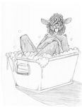  2017 anthro bathtub bubble caprine constance_blacksheep covering covering_breasts dreadlocks female mammal partially_submerged sheep simple_background sketch solo tongue tongue_out towel wolfkidd 