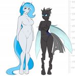  2017 anthro blue_eyes blue_hair breasts bubble_lee_(character) cat-named-fish changeling crossed_arms duo empty_eyes equine fan_character featureless_breasts featureless_crotch female freckles frown hair hole_(anatomy) horn imago_(oc) insect_wings long_hair looking_at_viewer mammal model_sheet multicolored_hair my_little_pony navel small_breasts smile unicorn wings 