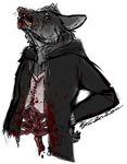  autopsy black_fur black_nose blood canine clothing cut_in_half drooling fur gore guts intestines jacket mammal palro saliva solo stitches undead whiskers wolf 