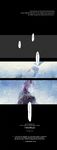  bible_verse blood blood_on_snow bloody_clothes bloody_hair blue_eyes coat comic commentary_request fabri footprints fur_trim highres male_focus pixiv_fantasia pixiv_fantasia_fallen_kings snow snowing solo translation_request 