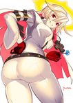  ass breasts candy center_opening cleavage food from_below gloves guilty_gear guilty_gear_xrd halo jack-o'_valentine lollipop long_hair medium_breasts multicolored_hair pantylines razu_(rus) red_eyes two-tone_hair white_hair 