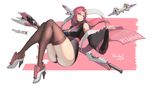  ass black_legwear blue_eyes breasts covered_nipples detached_sleeves gun gundam gundam_seed gundam_seed_destiny high_heels holding holding_gun holding_weapon lacus_clyne large_breasts long_hair pandea_work pink_hair smile solo thick_thighs thighhighs thighs weapon 