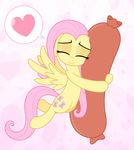  &lt;3 2017 cutie_mark equine feathered_wings feathers female feral fluttershy_(mlp) food friendship_is_magic hair hug mammal my_little_pony pegasus pink_hair sausage smile solo wings yellow_feathers zutheskunk 