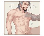  2boys abs ass cum erection francishsie grin hanzo_(overwatch) male_focus multiple_boys muscle naughty_face nude overwatch penis smile smirk solo_focus steam sweat tattoo teeth testicles yaoi 