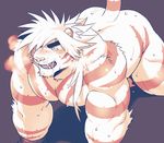  anthro blush butt cum drooling feline hi_res kneeling magan male mammal muscular muscular_male open_mouth pecs raised_tail saliva simple_background solo stripes sweat tiger tokyo_afterschool_summoners xxomgx 