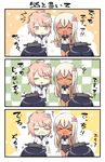  &gt;_&lt; :d ahoge blonde_hair closed_eyes comic commentary_request engiyoshi flower grimace hair_flower hair_ornament hibiscus highres i-13_(kantai_collection) i-14_(kantai_collection) i-58_(kantai_collection) kantai_collection long_hair multiple_girls one-piece_swimsuit open_mouth pink_eyes pink_hair ro-500_(kantai_collection) school_swimsuit school_uniform serafuku short_hair smile swimsuit swimsuit_under_clothes tan translated triangle_mouth xd 