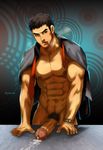  1boy abs bara cigarette cum doujima_ryoutarou erection hydaria male_focus muscle naughty_face pecs penis persona persona_4 presenting smoke smoking solo tagme undressing 