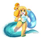  2017 animal_crossing anthro beady_eyes bikini breasts canine clothing coolblue dog female flip_flops hair inner_tube isabelle_(animal_crossing) looking_at_viewer mammal navel nintendo nipples open_mouth shih_tzu solo swimsuit video_games 