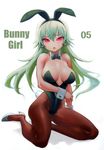  animal_ears bad_id bad_nicoseiga_id boots bow bowtie breasts brown_legwear bunny_ears bunny_girl bunny_tail bunnysuit commentary_request covered_navel detached_collar earrings fake_animal_ears flipped_hair full_body green_hair green_hairband green_leotard hair_between_eyes hairband high_heel_boots high_heels highleg highleg_leotard highres hiro1984 jewelry large_breasts leotard long_hair looking_at_viewer original pantyhose pink_eyes sitting skull_earrings solo sweatdrop tail wrist_cuffs yokozuwari 