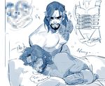  2boys bed blush body_hair dreaming francishsie hanzo_(overwatch) lying male_focus mccree_(overwatch) multiple_boys overwatch pillow sleeping sweat tattoo 