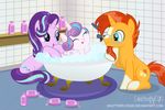  2017 bath bathroom beard bottle cutie_mark equine eyes_closed eyewear facial_hair female feral flurry_heart_(mlp) friendship_is_magic glasses group hair horn inside male mammal multicolored_hair my_little_pony shutterflyeqd smile starlight_glimmer_(mlp) sunburst_(mlp) two_tone_hair unicorn winged_unicorn wings 