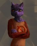  2017 anthro breasts cat clothed clothing efudek feline female fur mae_(nitw) mammal night_in_the_woods purple_fur red_eyes solo whiskers 