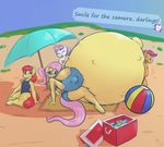  anthro apple_bloom_(mlp) ball beach beach_ball big_breasts breasts clothing cooler english_text eyes_closed fluttershy_(mlp) forfun41 friendship_is_magic huge_breasts hyper hyper_breasts hyper_pregnancy my_little_pony nipple_bulge one_eye_closed pregnant rarity_(mlp) scootaloo_(mlp) seaside shorts sweetie_belle_(mlp) text thick_thighs tongue tongue_out towel umbrella 