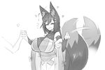  &lt;3 2017 animal_humanoid big_breasts big_tail blush breasts canine clothing dipstick_tail disembodied_hand duo ear_piercing eyes_closed female fox fox_humanoid greyscale hair hairclip hand_holding happy huge_breasts humanoid inner_ear_fluff japanese_clothing kiri_(sub-res) long_hair long_sleeves mammal monochrome multicolored_tail obi obijime open_mouth piercing simple_background sketch smile solo_focus standing sub-res tailwag white_background 