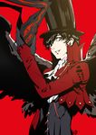  amamiya_ren arsene_(persona_5) arsene_(persona_5)_(cosplay) black_hair cosplay gloves hat highres looking_at_viewer male_focus mask nanaya_(daaijianglin) official_style persona persona_5 smile solo top_hat wings 