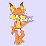  3_fingers black_nose blue_eyes briefs bubsy bubsy_(series) clothing feline fur lynx male mammal open_mouth orange_fur simple_background solo standing suspenders tealpaws underwear video_games yellow_fur 