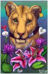  digital_media_(artwork) feline flower fuzzymaro lion mammal plant portrait 