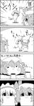 4koma bat_wings bow braid burp comic commentary_request food greyscale hair_bow hat highres izayoi_sakuya maid_headdress mob_cap monochrome no_humans open_mouth plate pudding remilia_scarlet shaded_face short_hair smile sparkle tani_takeshi touhou translated twin_braids visible_air wings yukkuri_shiteitte_ne 