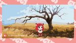  animal_ears blackrose14344 chibi commentary cosplay day english_commentary forest grass jaguar_(kemono_friends) jaguar_(kemono_friends)_(cosplay) kemono_friends love_live! love_live!_school_idol_project nature nishikino_maki outdoors palm_tree parody red_hair savannah scenery sky smile tail tree 